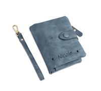 Glimmerday Portafoglio Personalizzato da Donna, Portafoglio Personalizzato in Pelle con Fiore di Nascita, Portafoglio Bifold Porta Carte di Credito da Donna, Regalo per la Festa della Mamma(Blu)