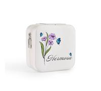 Glimmerday Portagioie Personalizzato con Fiore di Nascita per Mamma, Portagioie con Nome Personalizzato da Viaggio, Portagioie da Donna, Scatola Compatta per Cosmetici Regalo di Natale (Bianco)