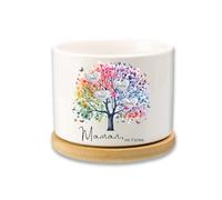 Glimmerday Vaso da Fiori in Ceramica Personalizzato con Albero della Vita, Festa della Mamma, Vaso per Piante Succulente, Vaso da Fiori in Ceramica per Interni ed Esterni