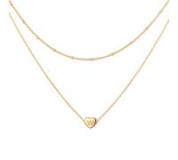 Glimmerst Collana a strati con iniziale a forma di cuore per le donne in acciaio inossidabile placcato oro 18 carati con perline collana girocollo personalizzata con piccola lettera nome collana