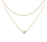 Glimmerst Collana a strati con iniziale a forma di cuore per le donne in acciaio inossidabile placcato oro 18 carati con perline collana girocollo personalizzata con piccola lettera nome collana