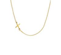 Glimmerst Sideways - Collana girocollo da donna con iniziale in acciaio inox placcato oro 18 carati, con mini lettera, Metallo, Nessuna pietra preziosa