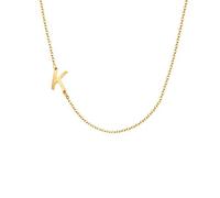 Glimmerst Sideways - Collana girocollo da donna con iniziale in acciaio inox placcato oro 18 carati, con mini lettera, Metallo, Non pietra preziosa