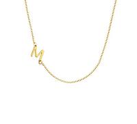 Glimmerst Sideways - Collana girocollo da donna con iniziale in acciaio inox placcato oro 18 carati, con mini lettera, Metallo, Nessuna pietra preziosa