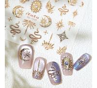 GlimmerStyle 1 pezzo Adesivo per unghie con totem di stelle e luna in rilievo placcato oro, adesivi per unghie, adesivi nail art, adesivi Doonails