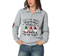 Glimnerize Felpa con cappuccio da donna con stampa di gnomo natalizio con cerniera a 1/4, colletto in piedi, grafica divertente, maglione natalizio a maniche lunghe, S-XXL, Grigio-A6, S