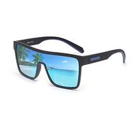 GLINDAR Occhiali da Sole con Scudo Polarizzato per Uomo Occhiali Sportivi Quadrati a Superficie Piatta Montatura Nera/Lente Blu Specchiata
