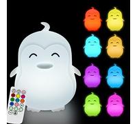 Glinrui Grande Luce Notturna per Bambini pinguino Lampada da comodino in silicone portatile, Luci a LED per camerette 9 colori luce da notte, decorazione della stanza, regalo per adolescenti - Grande