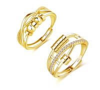 Glintara Anelli per ansia da donna, 2 pezzi, in argento Sterling 925, anelli antistress aperti e regolabili, anelli antistress con perline, anello ipoallergenico per alleviare lo stress