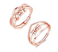 Glintara Anelli per ansia da donna, 2 pezzi, in argento Sterling 925, anelli antistress aperti e regolabili, anelli antistress con perline, anello ipoallergenico per alleviare lo stress