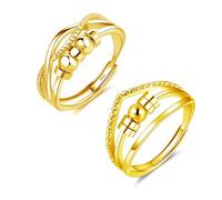 Glintara Anelli per ansia da donna, 2 pezzi, in argento Sterling 925, anelli antistress aperti e regolabili, anelli antistress con perline, anello ipoallergenico per alleviare lo stress