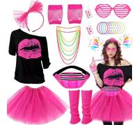 Glirop Costume da donna anni '80 (Lips-Rose Red, S)