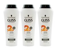 Gliss Shampoo Total Repair (250ml), shampoo per capelli leviga la superficie dei capelli e offre una riparazione efficace, lo shampoo per la cura garantisce fino all'85% in meno di rottura dei capelli