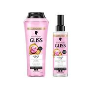 Gliss Shampoo Liquid Silk (250 ml) Shampoo per capelli con ceramidi e seta, shampoo lucido e balsamo per la riparazione rapida Liquid Silk (200 ml), balsamo per capelli, balsamo con protezione dal