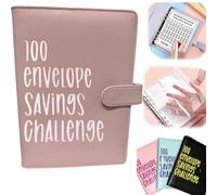 Glistenovelty Raccoglitore per sfide con 100 buste, pianificatore per sfide di risparmio, organizer per denaro con 100 buste, tracker degli obiettivi finanziari per risparmiare denaro (Rosa)