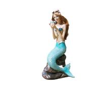 Glistenovelty Statua a forma di sirena, decorazione per il bagno, idea regalo per ragazze, in resina, principessa mediterranea, figlia del mare, statuetta ornamentale statuetta scultura (Hold a Conch,