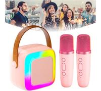 Glistenwing Mini Karaoke, Glistenwing Karaoke, Stellaya Mini Karaoke Machine, Fall Portable Wireless Karaoke Speaker, Mini Karaoke Machine with 2 Wireless Microphones (Pink)