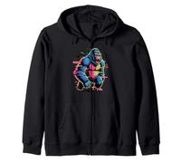 Glitch Art Gorilla Schiena Argentata Felpa con Cappuccio
