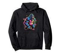 Glitch Art Gorilla Schiena Argentata Felpa con Cappuccio