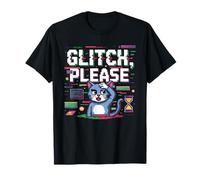 Glitch Please Funny Cat Gaming Tech Please Maglietta