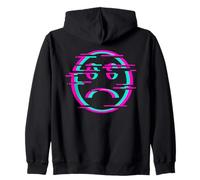 Glitch Sad Face Digital Art Vaporwave Cultura Cyber Felpa con Cappuccio