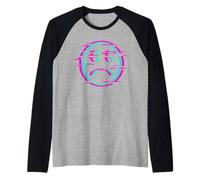 Glitch Sad Face Digital Art Vaporwave Cultura Cyber Maglia con Maniche Raglan