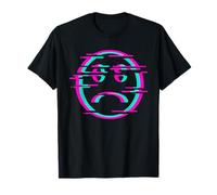 Glitch Sad Face Digital Art Vaporwave Cultura Cyber Maglietta