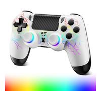 Glitfix Wireless Controller for PS-4, Game Controller for PS-4/Pro/Slim/PC, Bluetooth Gamepad Joystick with Dual Vibration Touch Panel, Upgraded Six-Axis Sensor, 3.5mm Audio Jack(RGB) (White)
