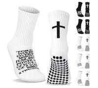 Glitopper Christian Grip Cross Calzini antiscivolo Religioso Calcio Calzini Bibbia Verse per Calcio Sport, bianco, taglia unica