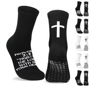 Glitopper Christian Grip Cross Calzini antiscivolo Religioso Calcio Calzini Bibbia Verse per Calcio Sport, nero, taglia unica