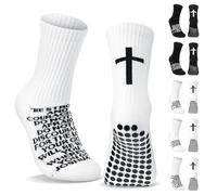 Glitopper Christian Grip Cross Calzini antiscivolo Religioso Calcio Calzini Bibbia Verse per Calcio Sport, bianco, taglia unica