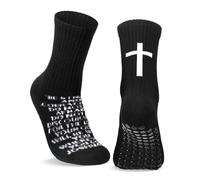 Glitopper Christian Grip Cross Calzini antiscivolo Religioso Calcio Calzini Bibbia Verse per Calcio Sport, nero, taglia unica