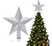 Glitter Albero Topper, Albero di Natale Glitter Stella Topper, Stella Cima d'albero Albero di Natale, Puntale Stella Albero di Natale, Albero di Natale Stella Superiore, Decorazioni Natalizie,argento