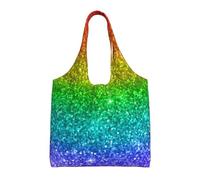 Glitter arcobaleno multicolore,Borse riutilizzabili, borse della spesa, borsa a tracolla in tela di grande capacità