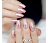 Glitter Artificiale Unghie Finte Tips 24pcs Argento Nero Oro Design Con Colla