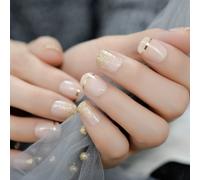 Glitter Artificiale Unghie Finte Tips 24pcs Argento Nero Oro Design Con Colla