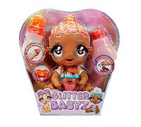 Glitter Babyz Bambola Solana Sunburst - Con 3 magici cambi di colore, capelli rosa corallo e vestito tropicale - Include pannolino, biberon e ciuccio riutilizzabili - 3+ anni
