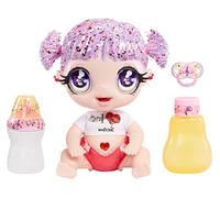 Glitter Babyz MGA'S MELODY HIGHNOTE - Bambola con 3 cambi di colore, capelli viola glitterati, moda, accessori, biberon e ciuccio - Età: 3+ anni