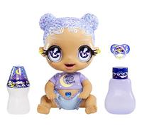 Glitter Babyz MGA'S SELENA STARGAZER - Bambola con 3 cambi di colore, capelli viola glitterati, vestito con luna e stelle, accessori, biberon e ciuccio - Età: 3+ anni