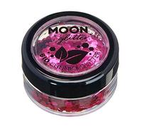 Glitter biodegradabili ed ecologici a pezzi della Moon Glitter - Glitter cosmetici per il volto, il corpo, le unghie, i capelli e le labbra - 100% Biologici - 3g - Rosa