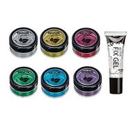 Glitter biodegradabili ed ecologici a pezzi della Moon Glitter - Glitter cosmetici per il volto, il corpo, le unghie I capelli e le labbra - 100% Biologici - 5g Set di 6 - incluso gel fissante