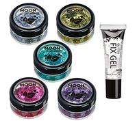 Glitter biodegradabili ed ecologici a pezzi della Moon Glitter - Glitter cosmetici per il volto, il corpo, le unghie I capelli e le labbra - 100% Biologici - 3g Set di 5