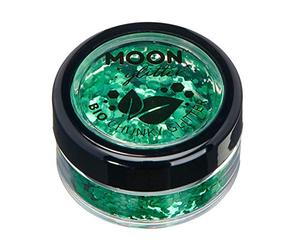 Glitter biodegradabili ed ecologici a pezzi della Moon Glitter - Glitter cosmetici per il volto, il corpo, le unghie, i capelli e le labbra - 100% Biologici - 3g - Verde