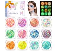 Glitter Body Gel, Brillantini Viso Makeup, Farfalla & Fluorescente, 12 Col. | Carnevale Brillantini per Viso, Corpo, Capelli, Occhi, Makeup, Paillettes per Carnevale, Halloween,Party, Feste