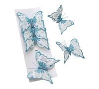 Glitter Butterfly Flower Ornaments 6-Pack 3.3in(Blue) | 6-piece set, mix and match styles, glitter finish, tree mantel wreath decor, holiday ambiance