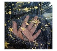 Glitter Celestial Moon Star Embroidered Mesh Tulle Fabric Lace For Sewing Dress,Wedding,Prom,Black White(A)