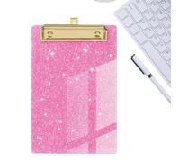 Glitter Clipboard Mini - Acrylic Portable Memo Clipboard Pad | | Heavy Duty Low Profile Metal Clip Sparkly Aesthetic Memo Size Writing Board Pocket Notepad Holder School Office Decor