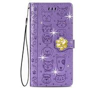 Glitter Custodia per HMD Pulse Cover Custodia in pelle Bling Bling Glitter Brillantini Shell Wallet Premium PU e BrillantiGatto Cane in rilievo Strass Pu Cover per HMD Pulse