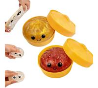 Glitter Dumpling Squishy | Fun Squishiest Dumplings Con Steamer Box, Stress E Ansia Sollievo Giocattoli Per Bambini E Adulti, Gioco Sensoriale Per Il Rilassamento (Rosso + Arancione)