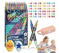 Glitter Effect Brush Markers - Create Sparkling Art Smoothly, Dual Tip Glitter Brush Markers, 24-96 Colors | Smooth No Clog | No Bleed Through, for Coloring, Doodle Writing & DIY Crafts (C-1)